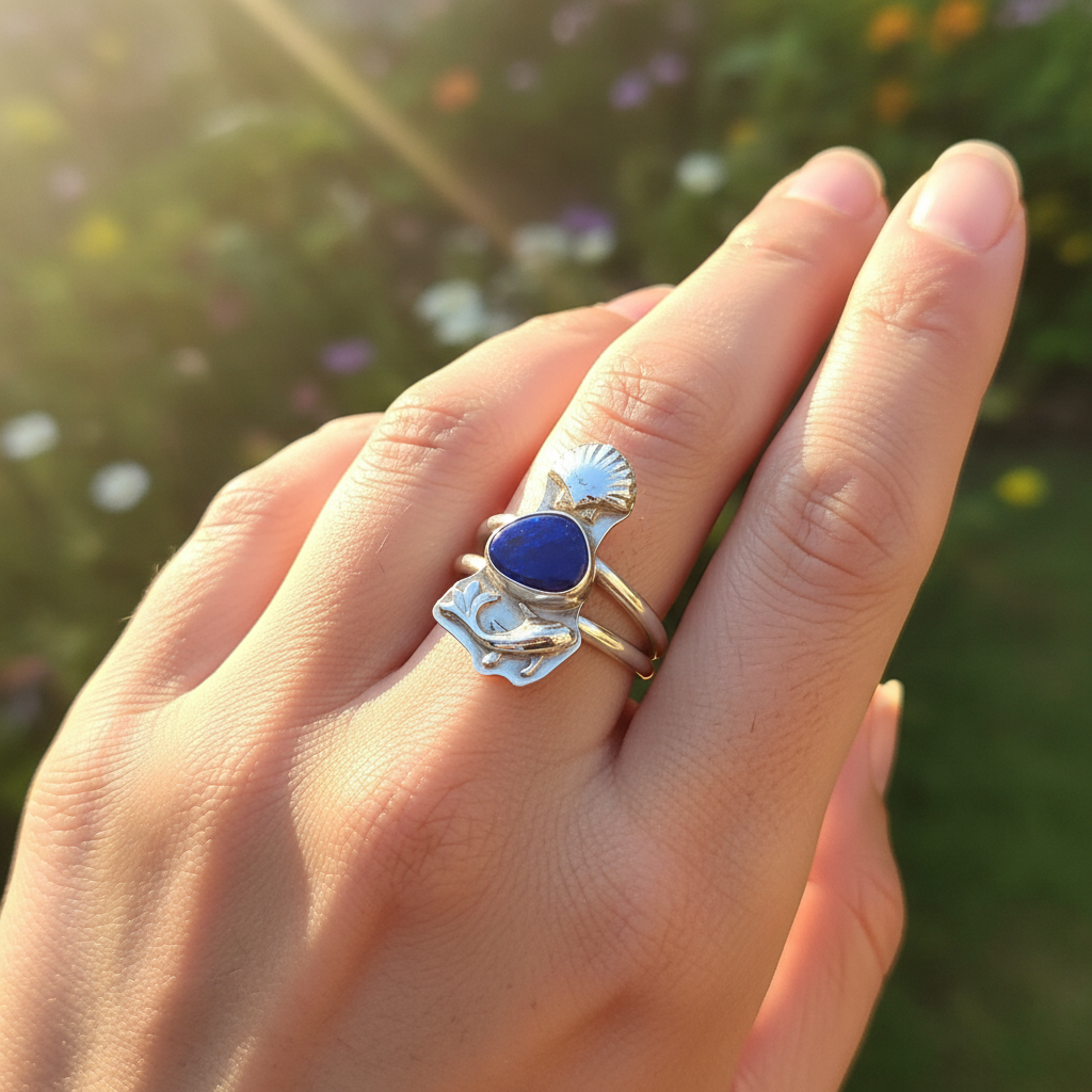 Australian opal ring with seashell, and koi accents (Size 7)