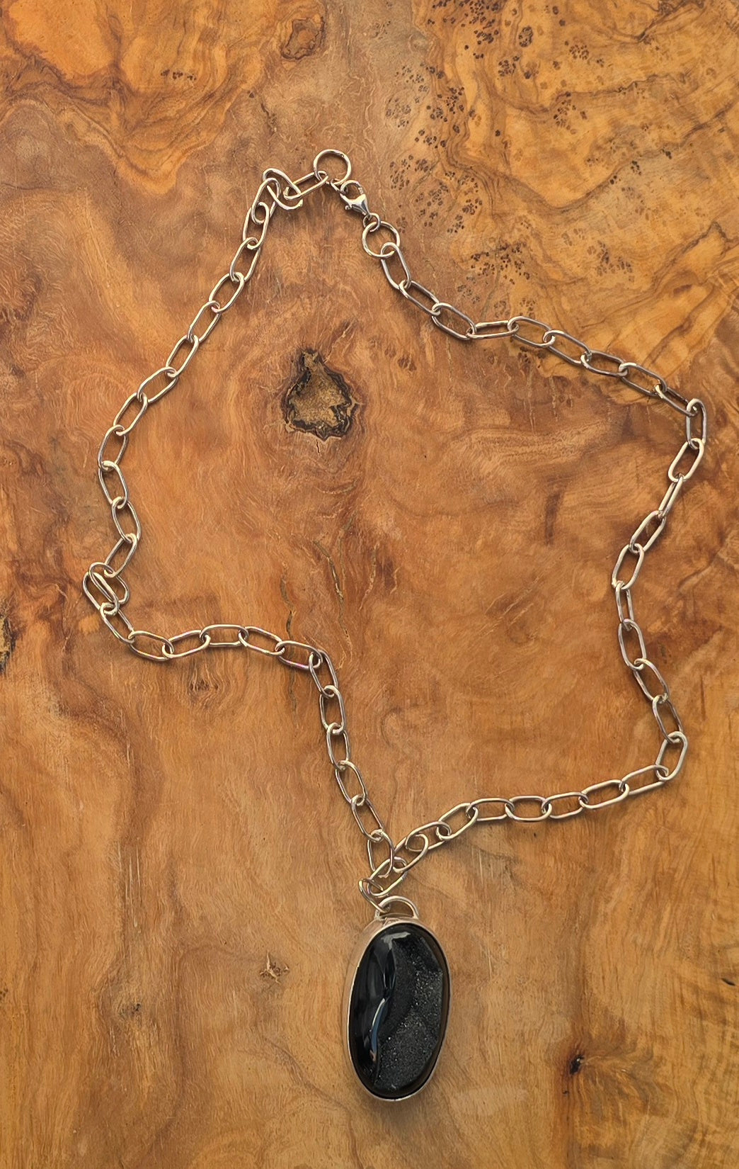 Oval Black Druzy Onyx Necklace