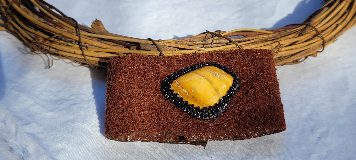 Yellow Jasper leather cuff (7inches)