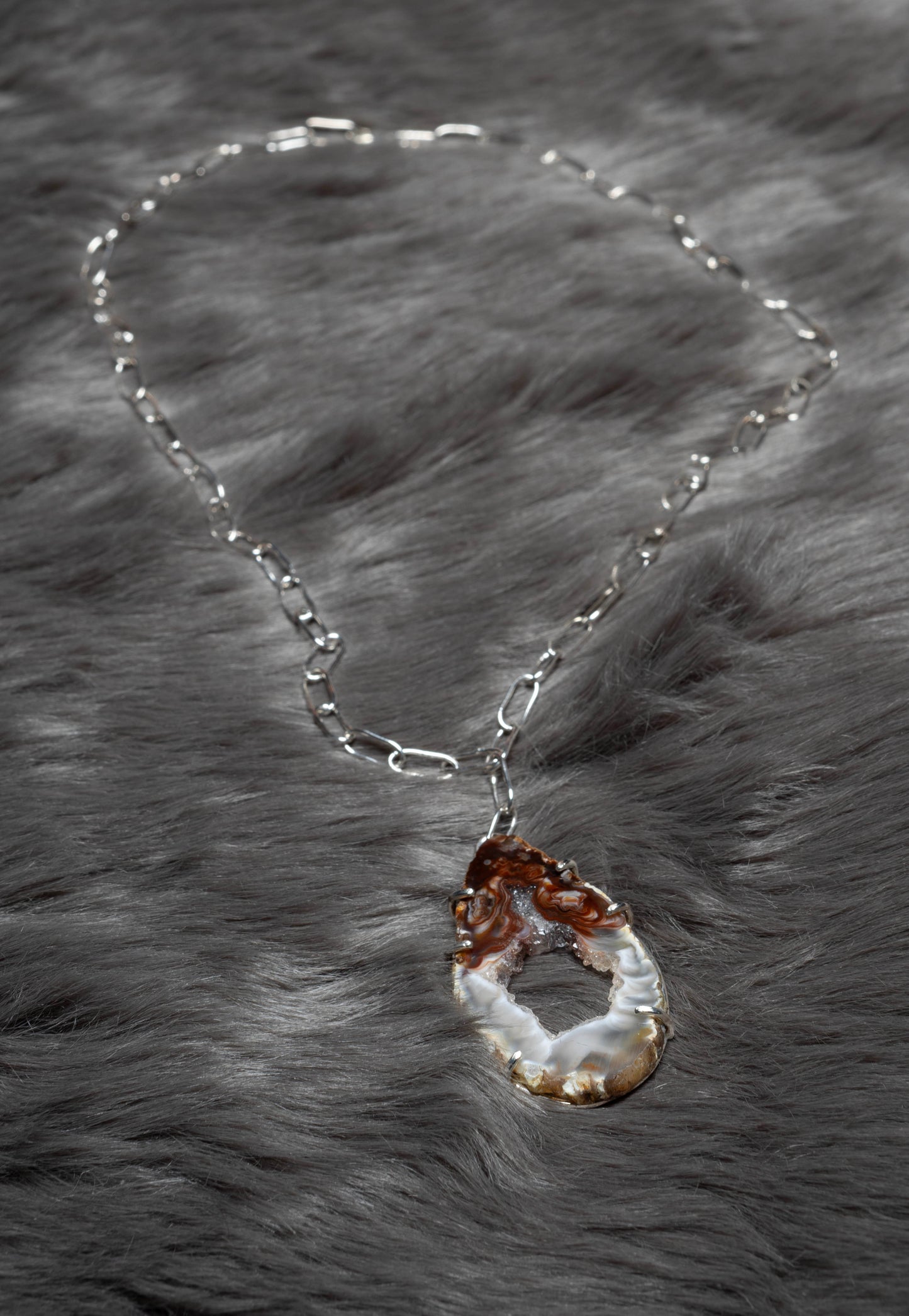 Lace Agate Sliced stone prong pendent