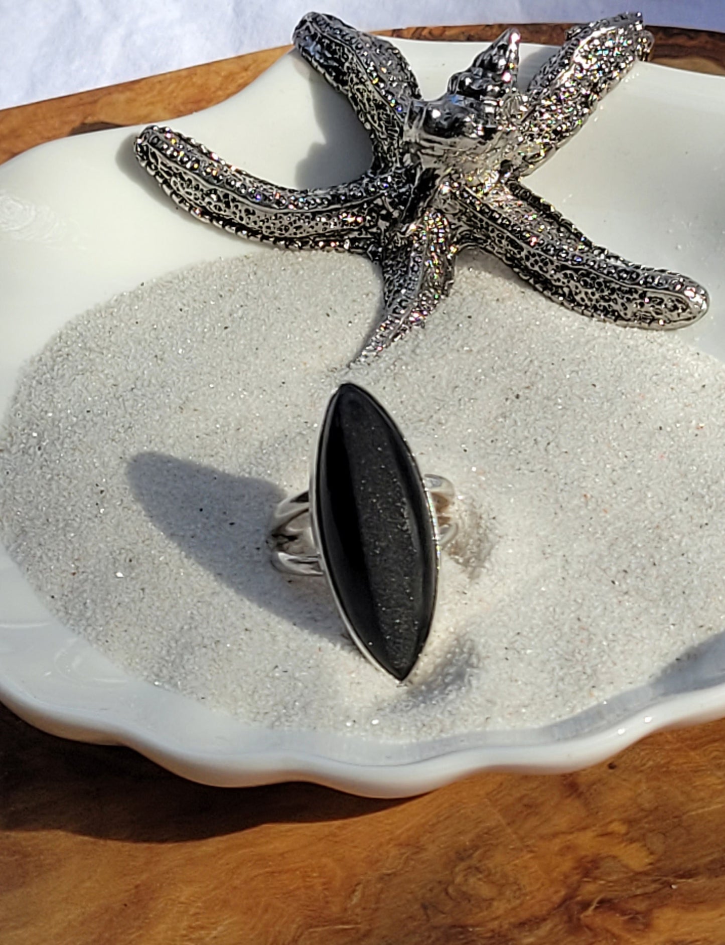Black Drusy Onyx Ring Size 7