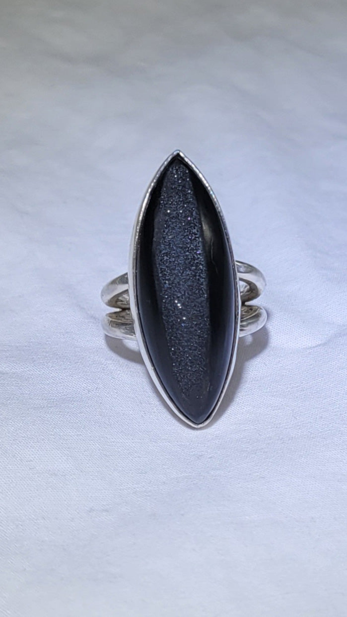 Black Drusy Onyx Ring Size 7