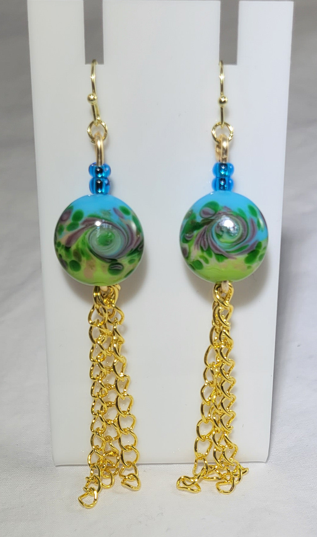 Blue Green Lampworked earrings