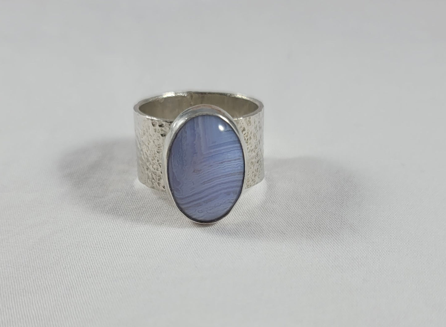 Blue Lace Agate Ring size 9 wide band