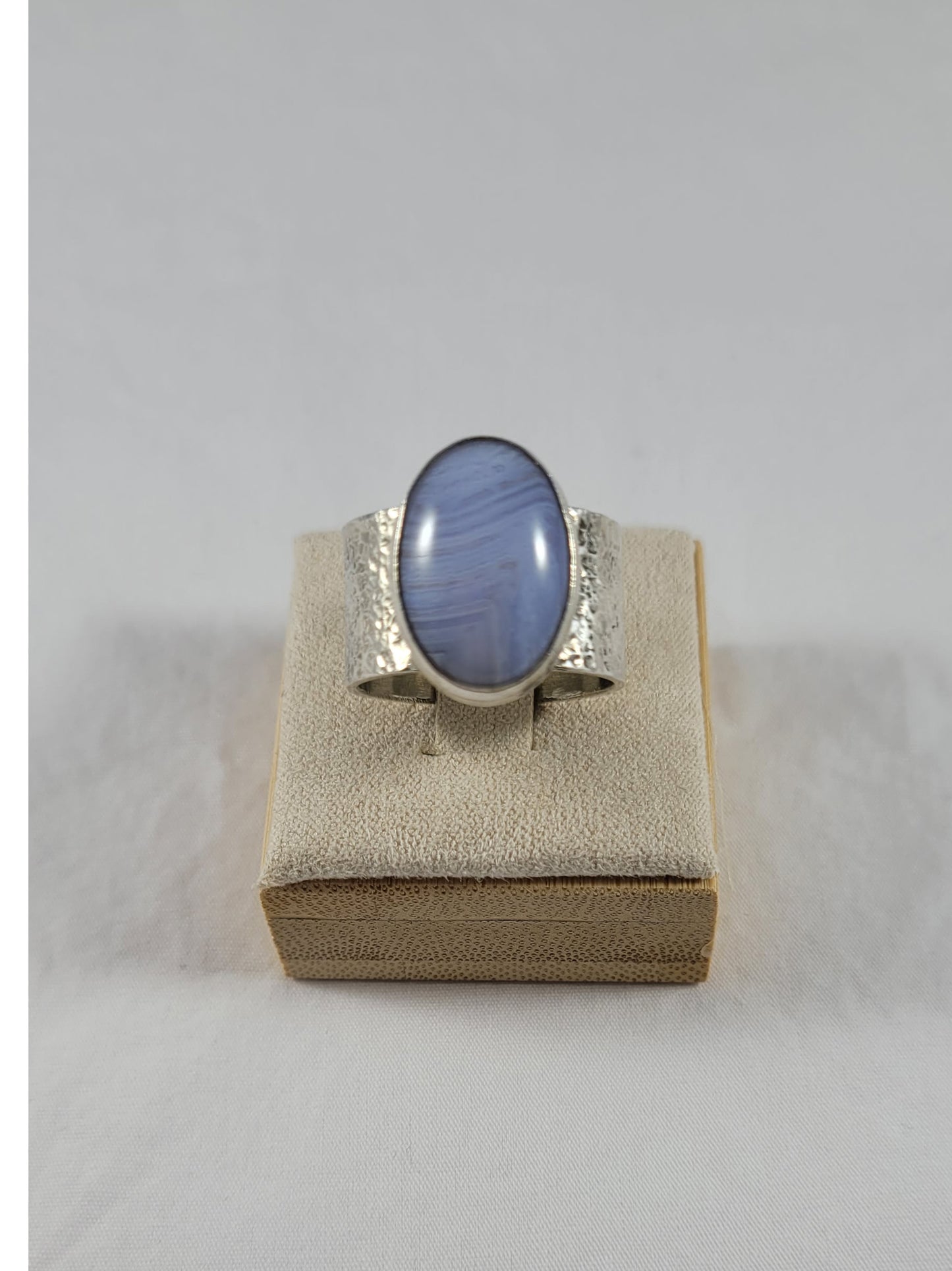 Blue Lace Agate Ring size 9 wide band