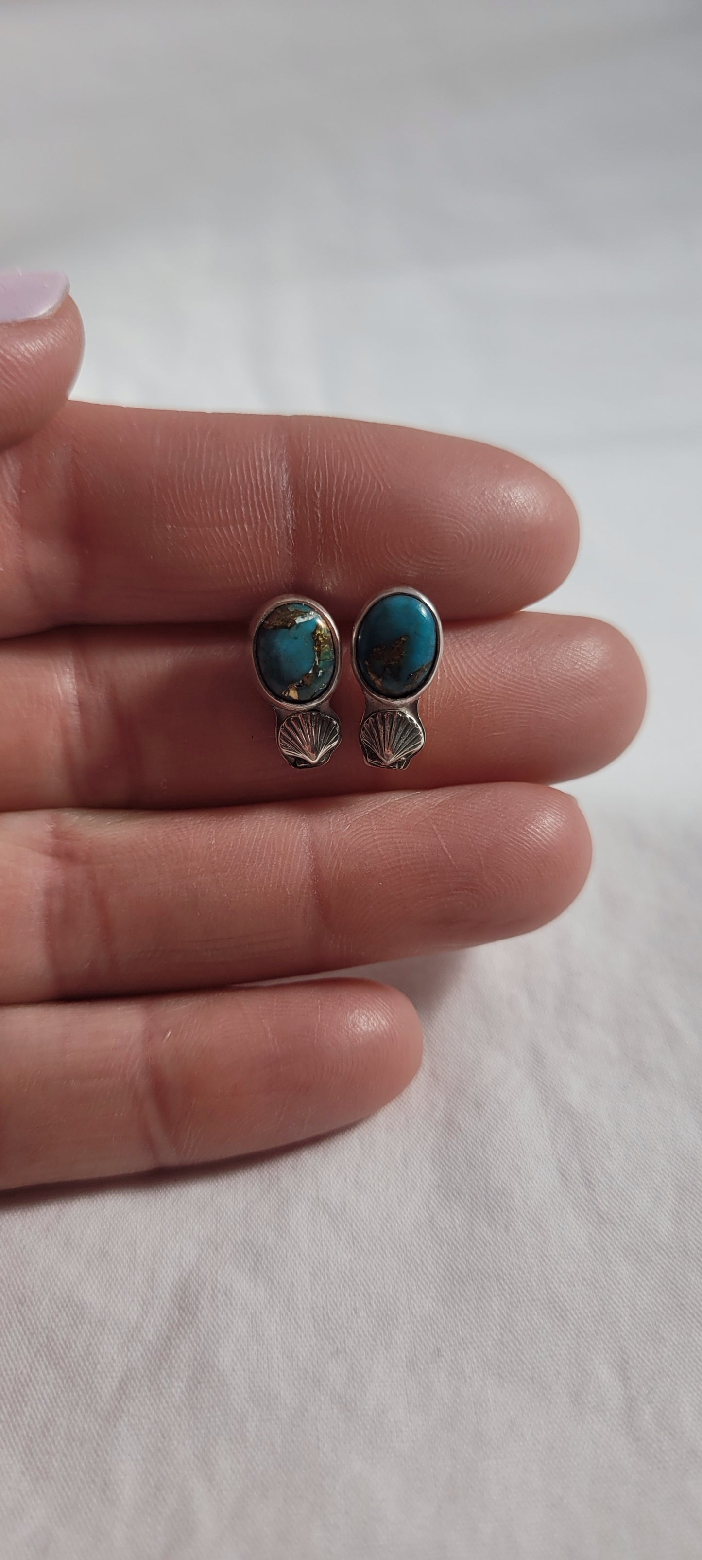 Turquoise seashell stud earrings