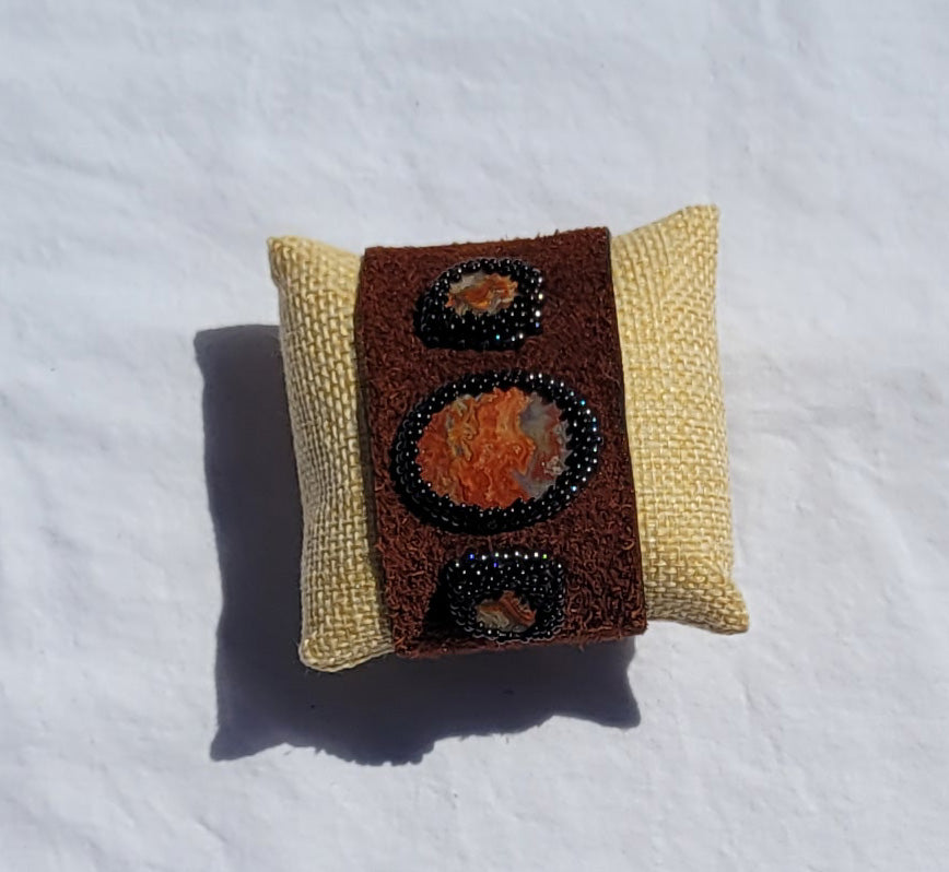 Moss and Crazy Lace Agate leather cuff (ajustable 7 to 7.25 in)