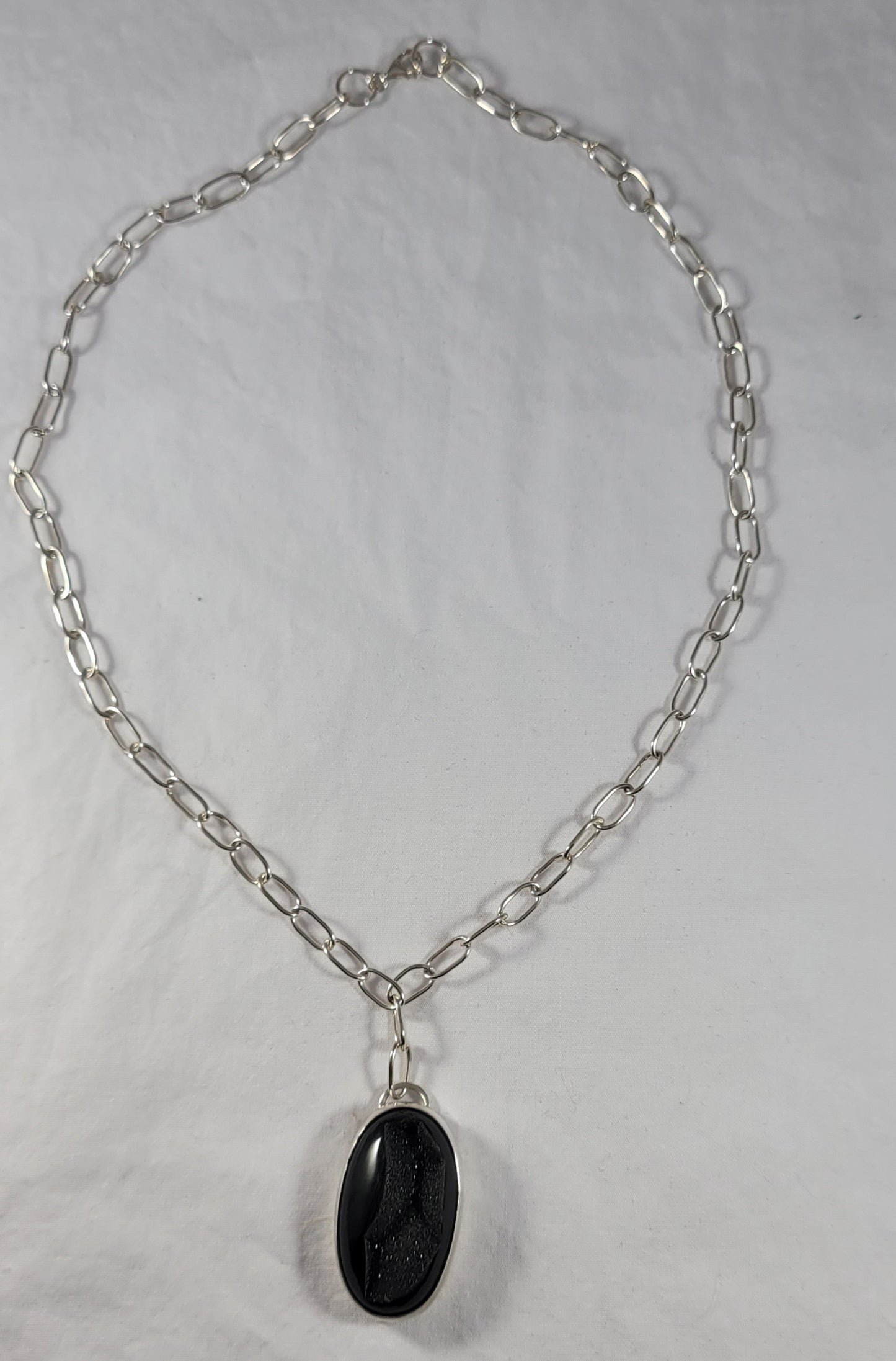Oval Black Druzy Onyx Necklace