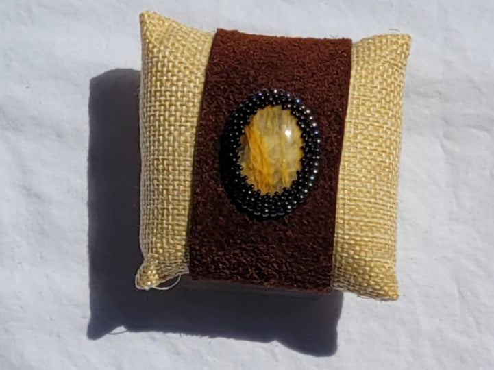 Radient Yellow Quartz leather cuff (adjustable form 7 to 7.5in)