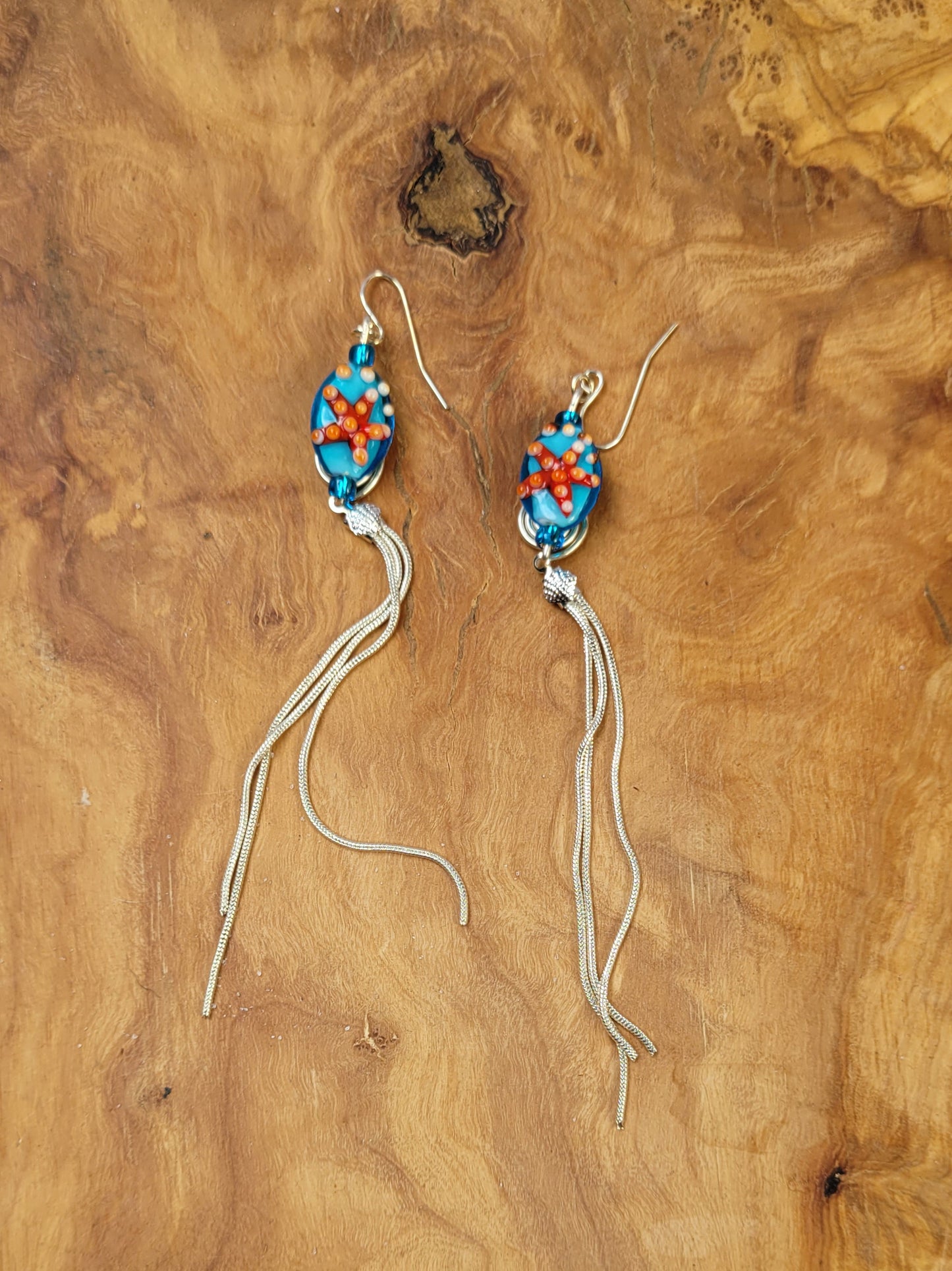 Red Starfish glass dangling earrings