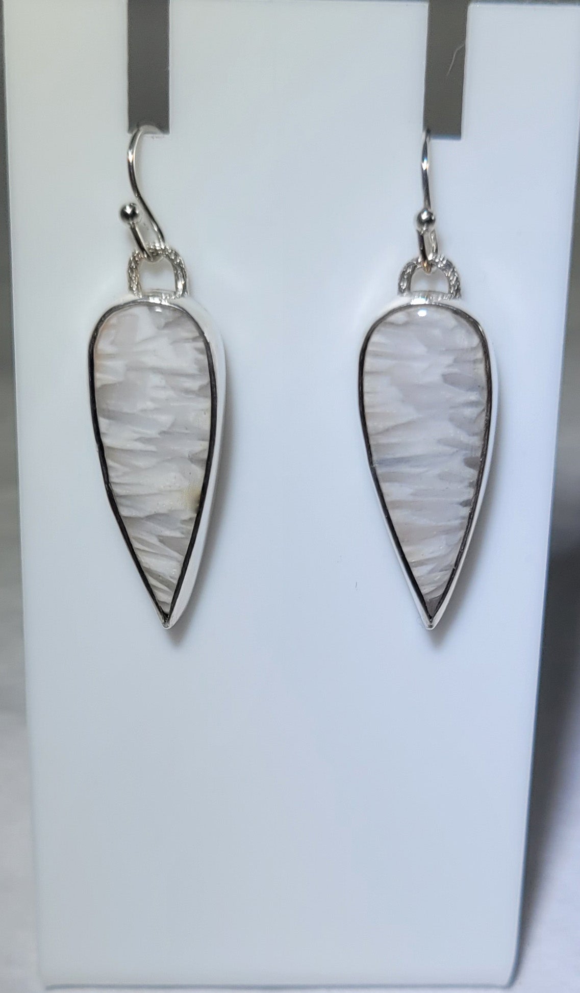 White scolecite pear stone earrings