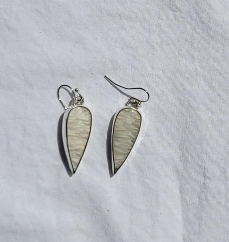 White scolecite pear stone earrings