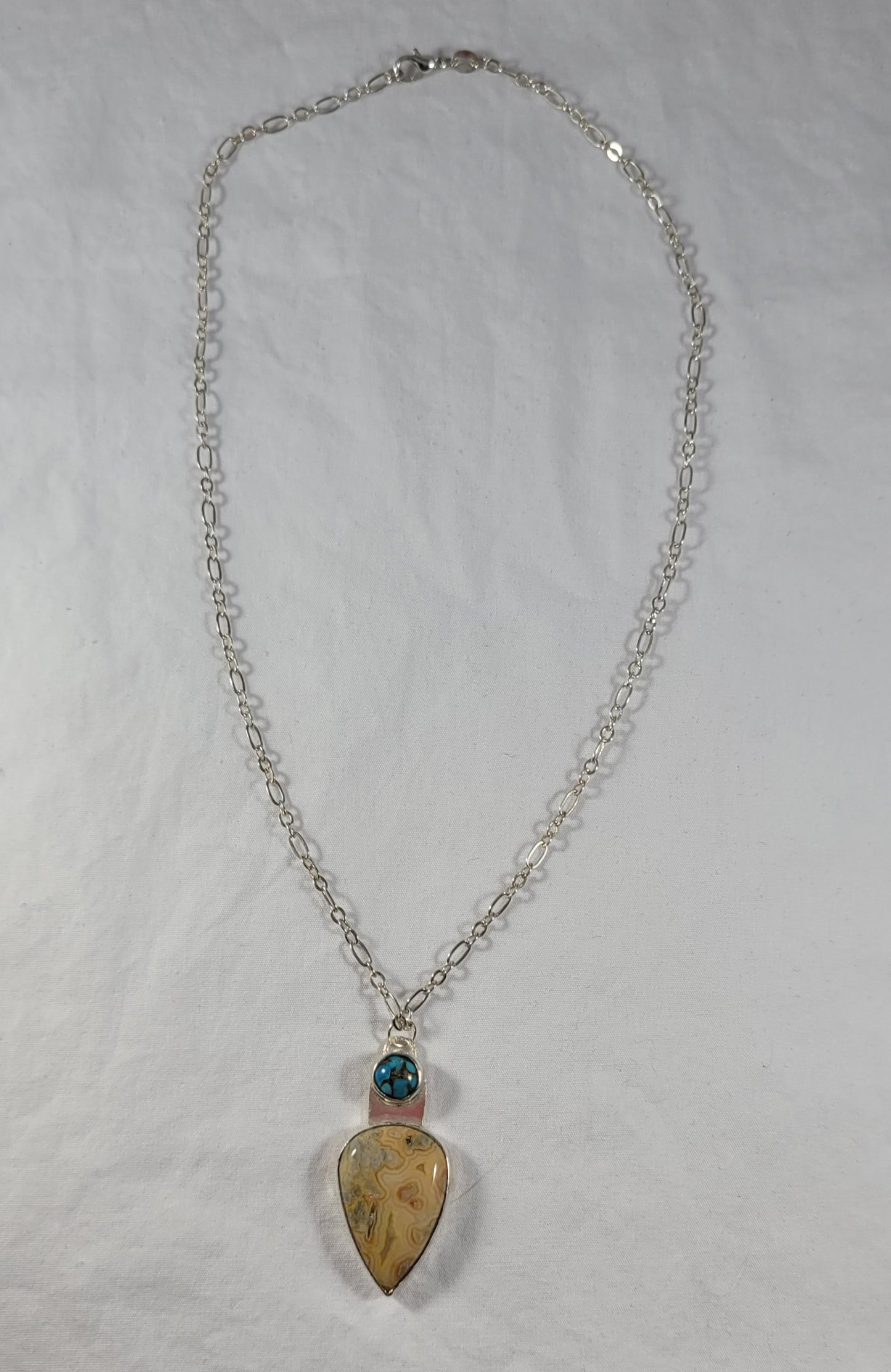 Yellow Lace Agate with Mohave Copper turquoise stone Necklace