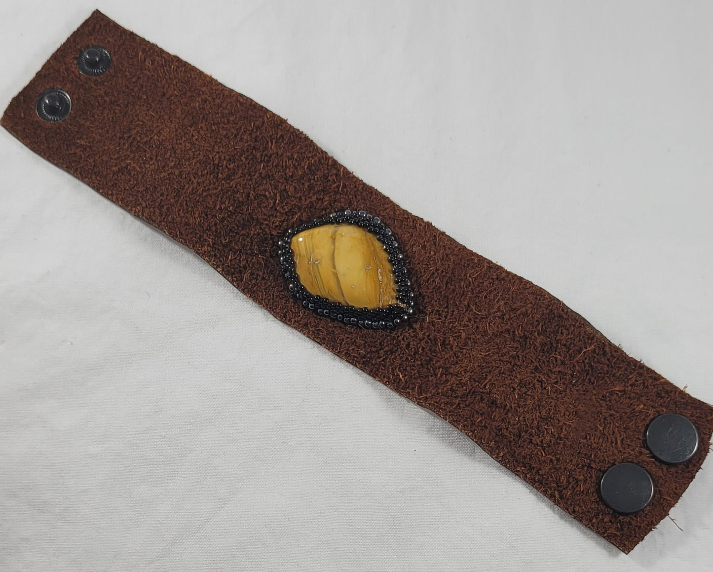 Yellow Jasper leather cuff (7inches)
