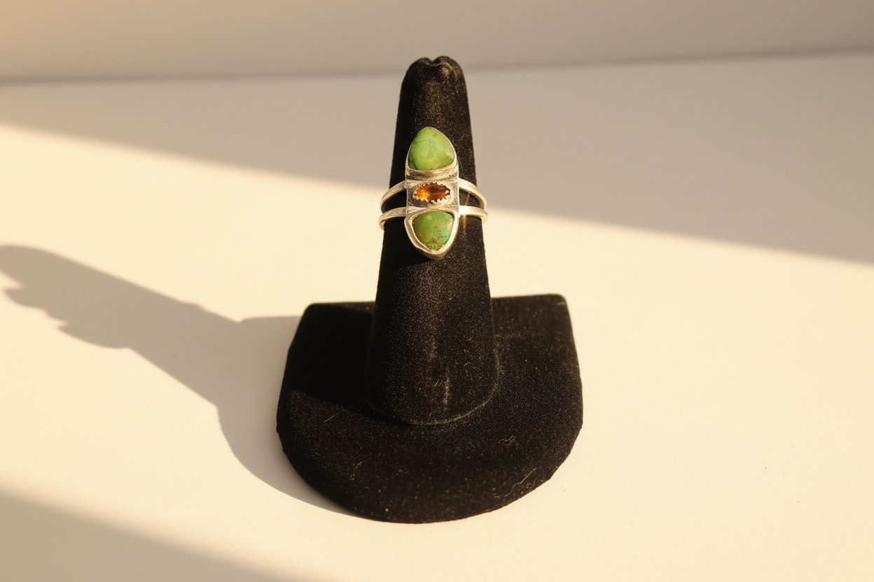 Green Turquoise ring w/ Walo Orange Opal (Size 6.75)