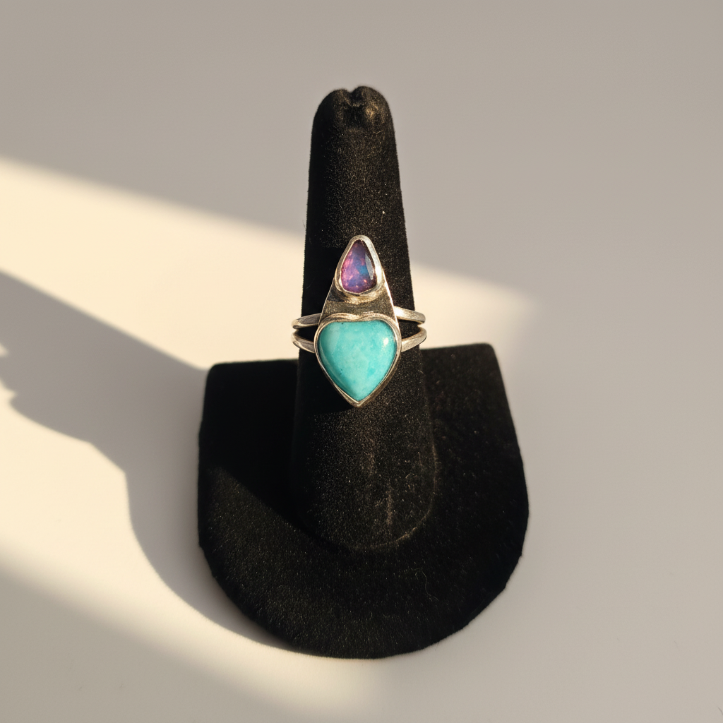 Heart Amazonite with Purple Faceted Opal (Size 7.5)