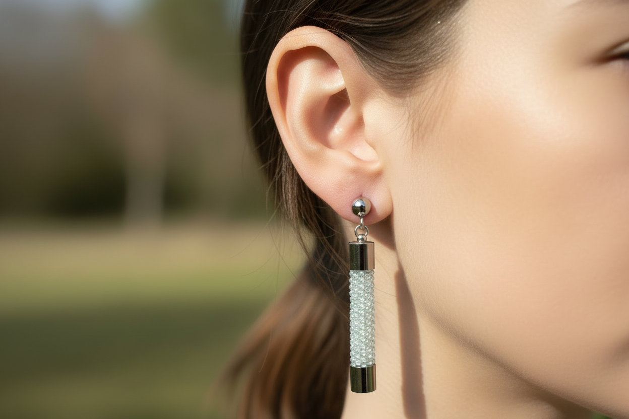 Ice Blue Long Seed Beaded Earrings