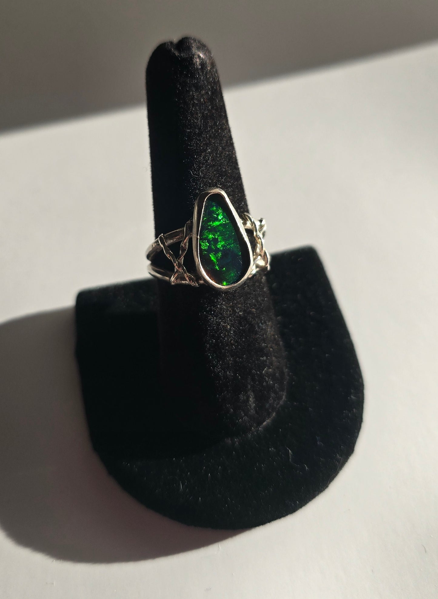 Dark Green Opal with side accent (Size 7.75)
