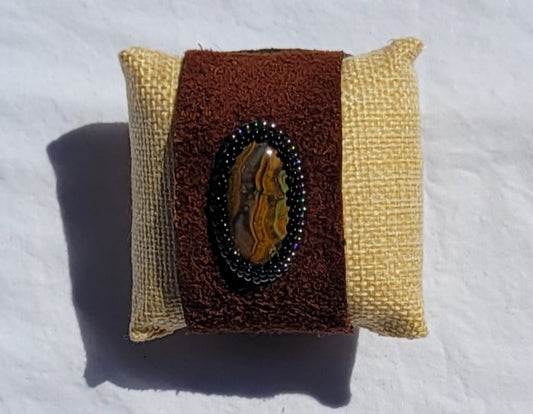 Crazy Lace Agate leather cuff (adjustable from 7 to 7.25 in)