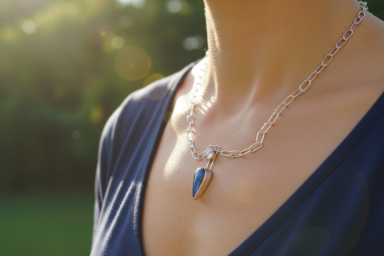 Labradorite with/ golden Rutile stone Necklace