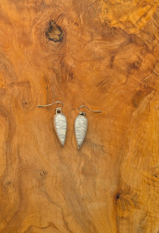 White scolecite pear stone earrings