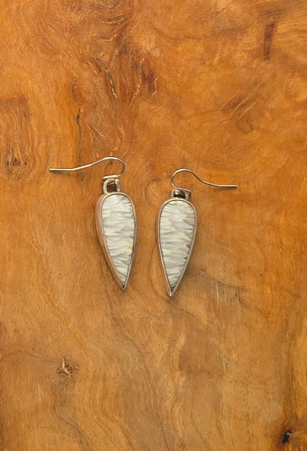 White scolecite stone earrings