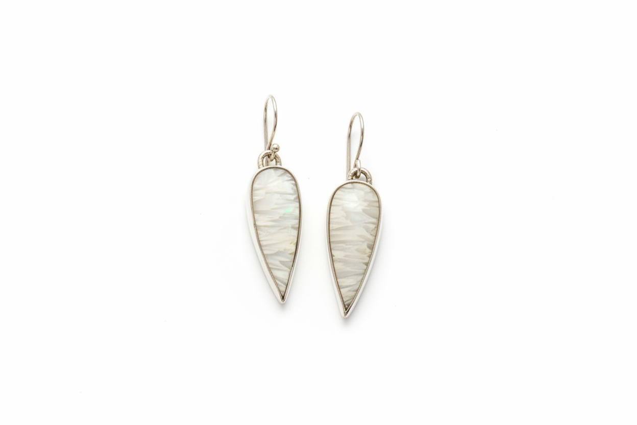 White scolecite stone earrings