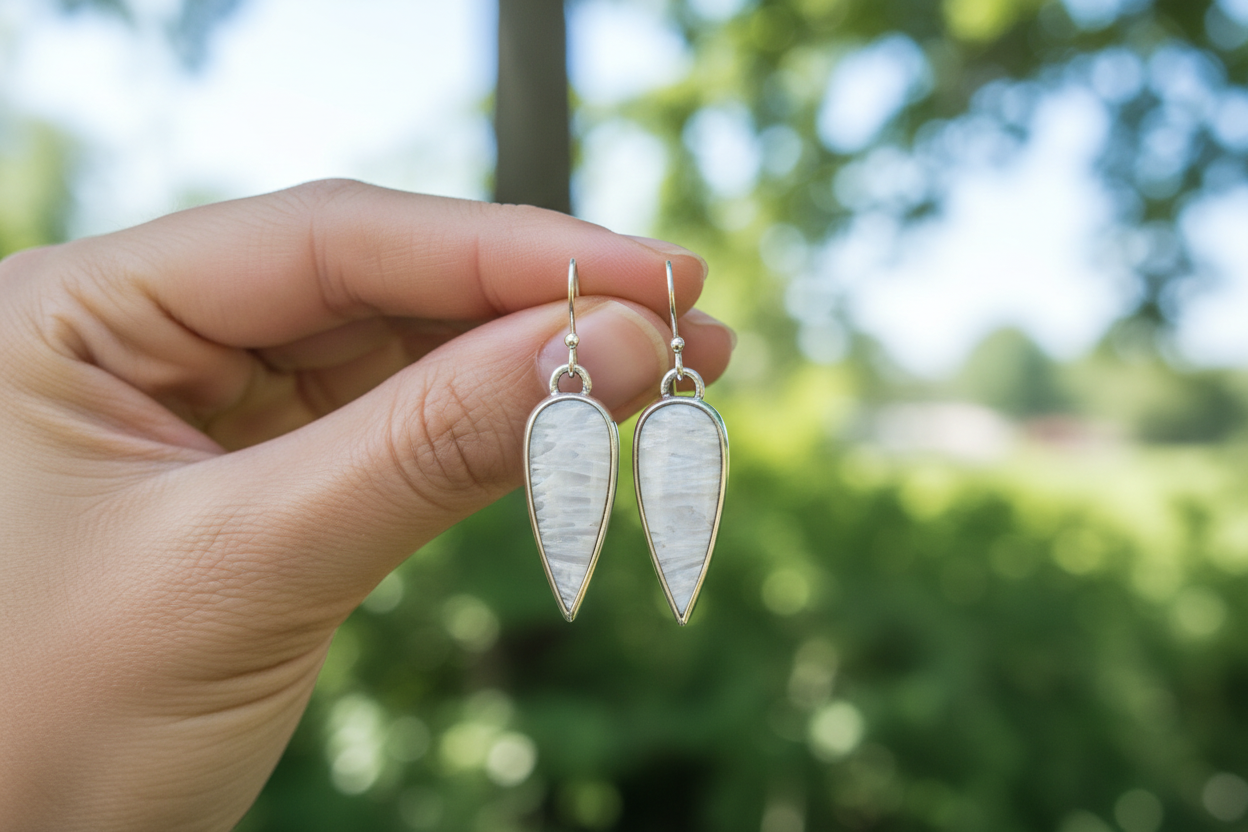 White scolecite stone earrings