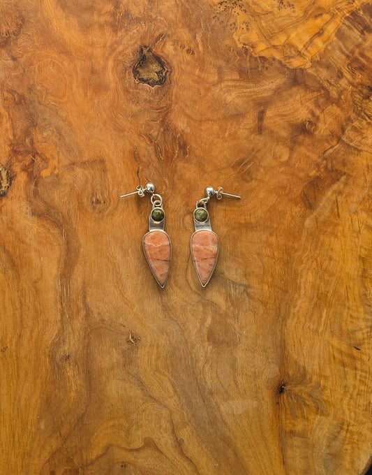 Pink Amazonite with green henna Jasper accents stones. earr