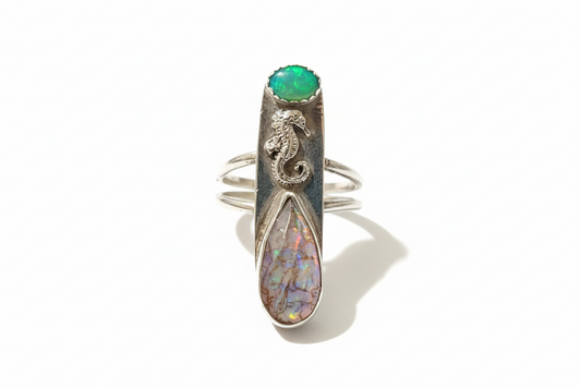 Opal Ring with accent Seahorse (Size  7.5)