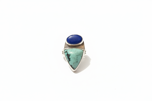 New Lander Chalcosiderite Stone with Lapis accent ring (Size 8.75)