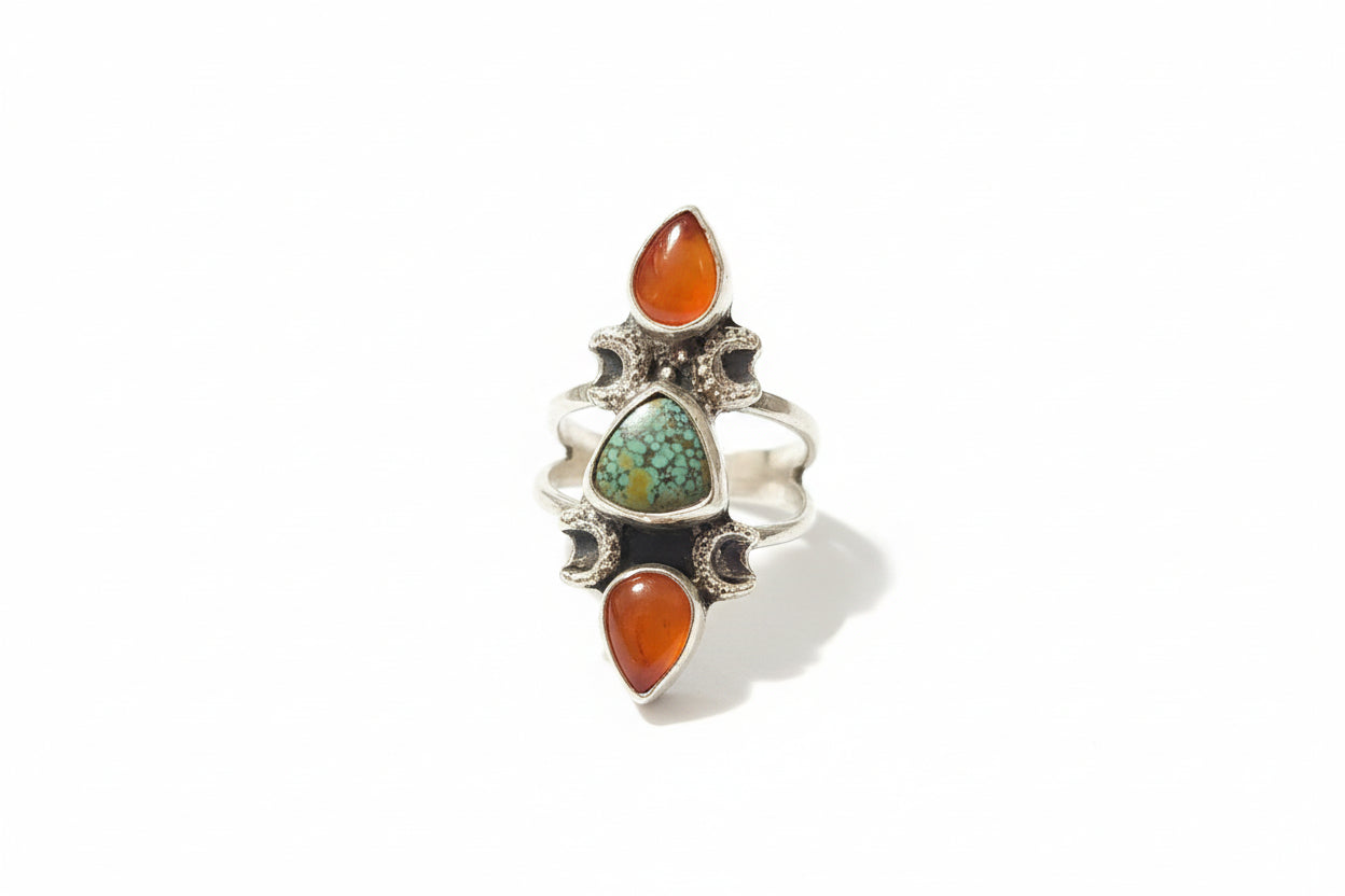 Turquoise / Carnelian W/ Moon Accents (Size 6.75)
