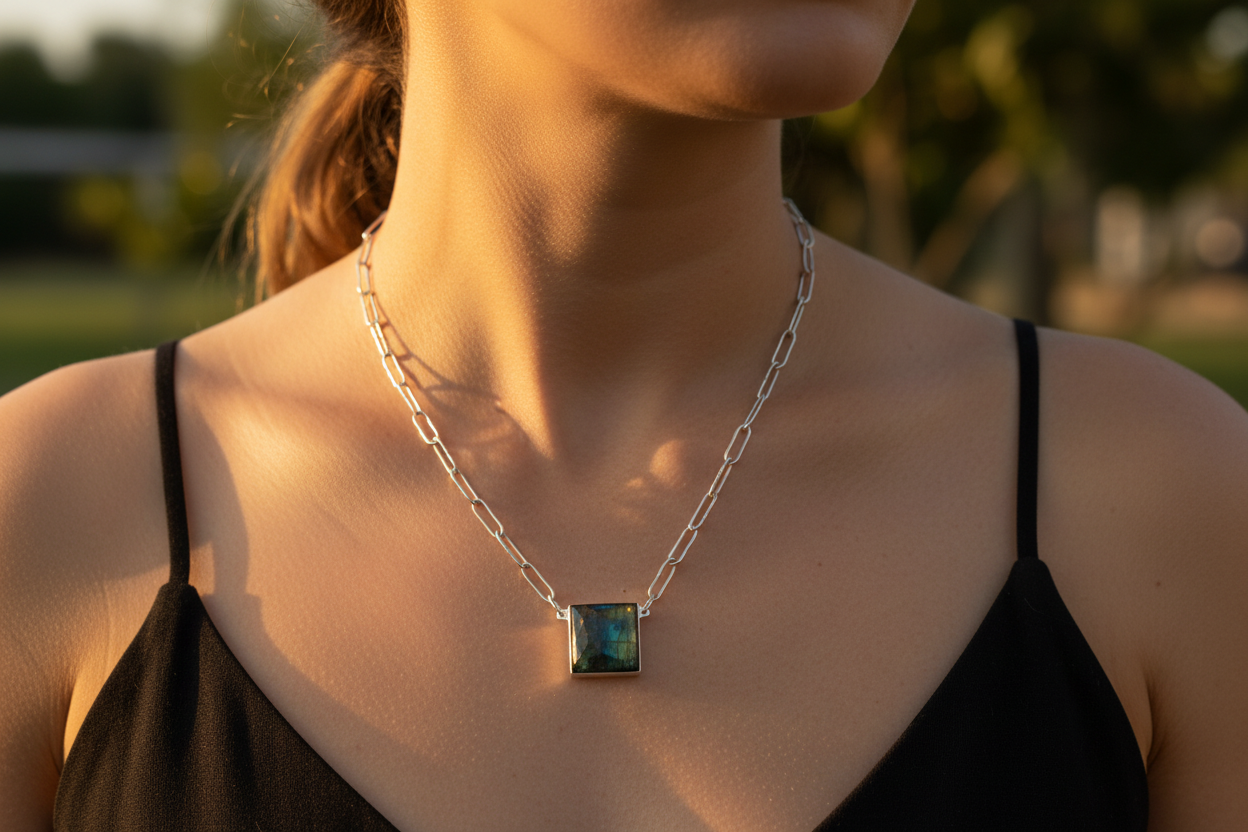 Labradorite Square Necklace