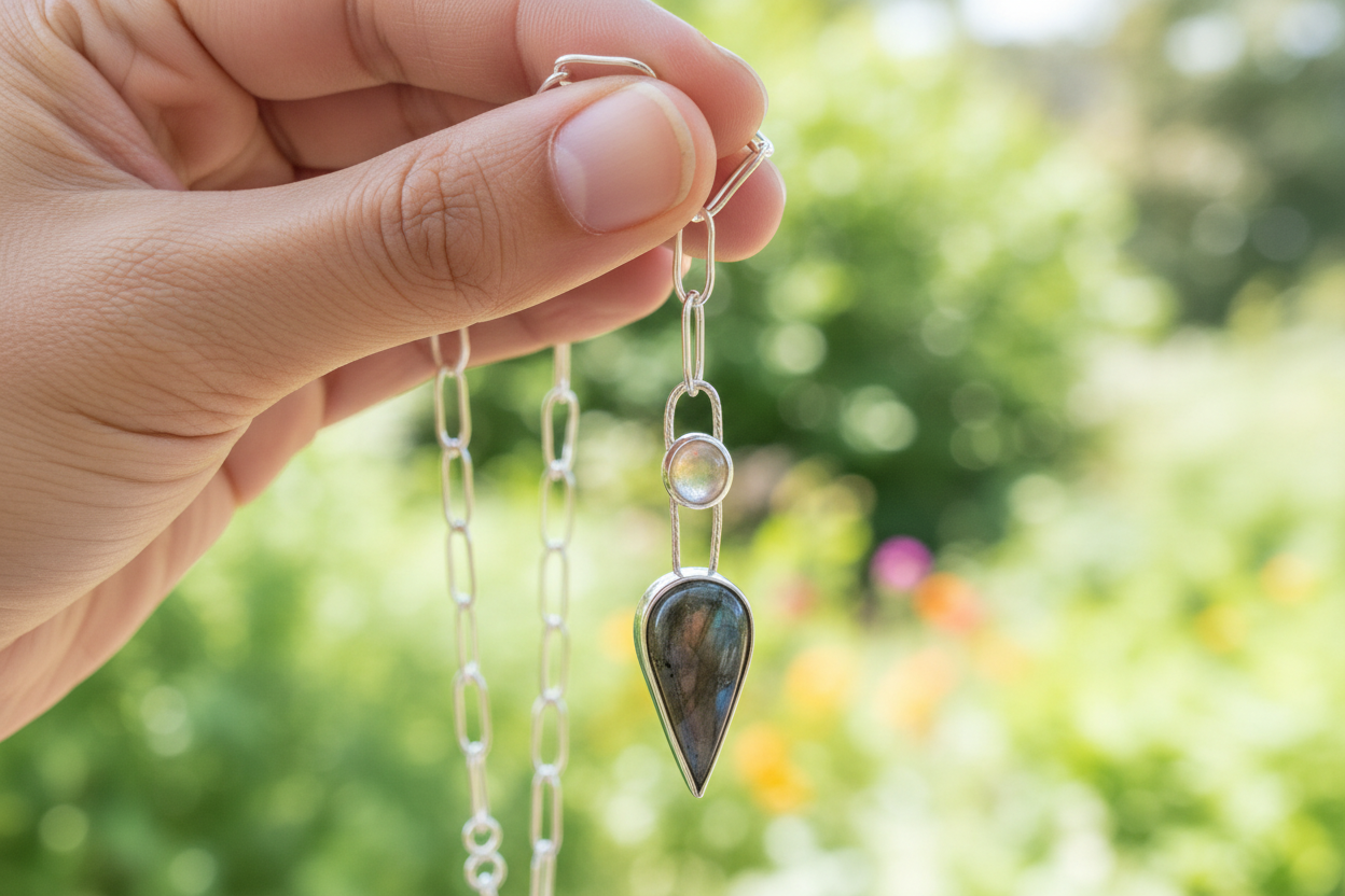 Labradorite with/ golden Rutile stone Necklace