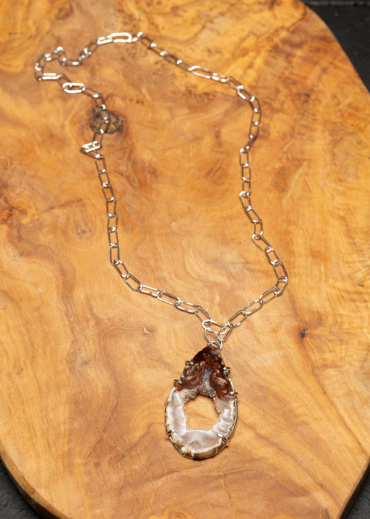 Lace Agate Sliced stone prong pendent
