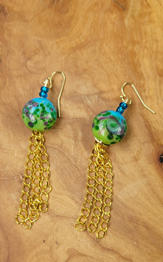 Blue Green Lampworked earrings