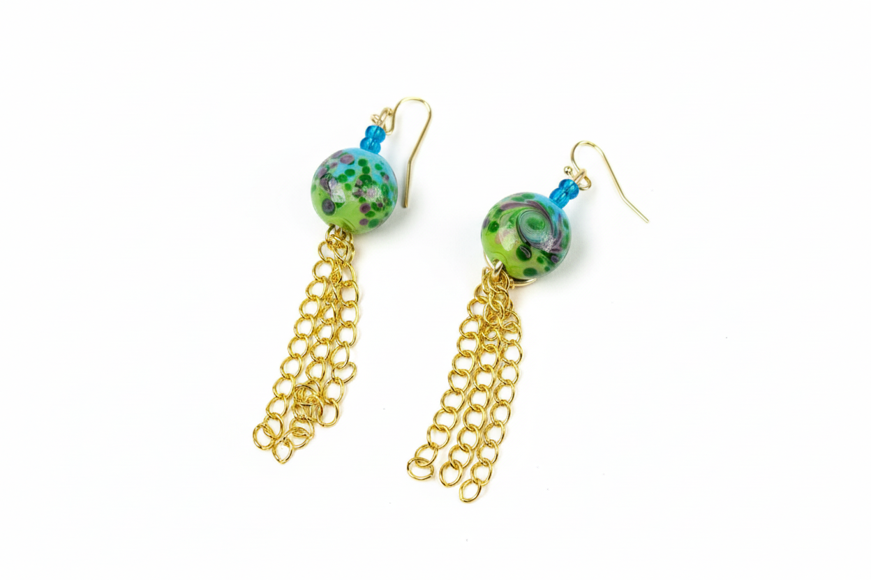 Blue Green Lampworked earrings