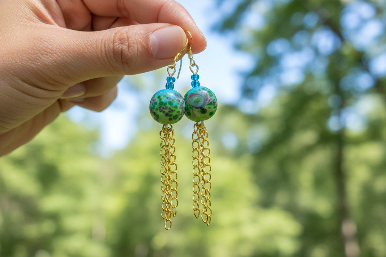 Blue Green Lampworked earrings