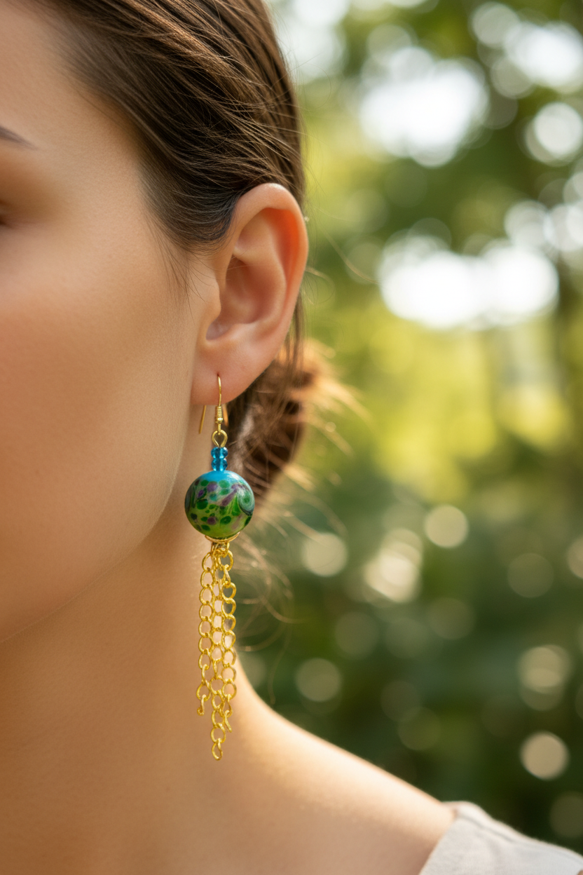 Blue Green Lampworked earrings