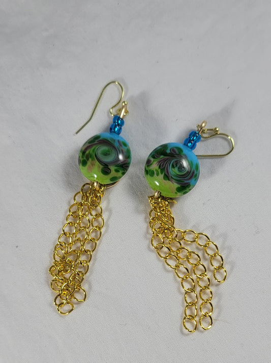 Blue Green Lampworked earrings