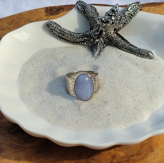 Blue Lace Agate Ring size 9 wide band