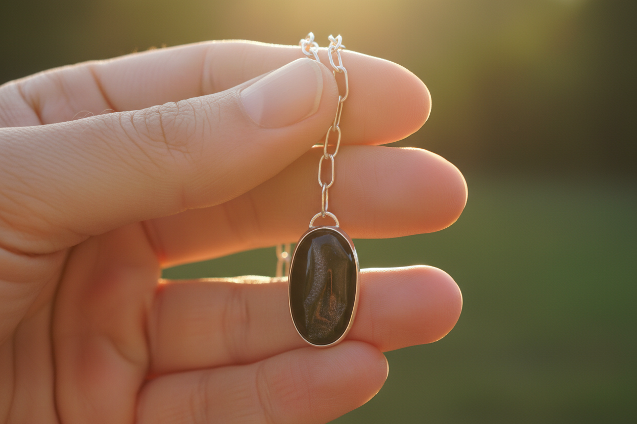 Oval Black Druzy Onyx Necklace
