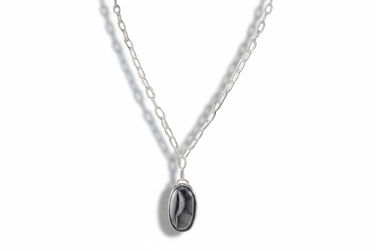 Oval Black Druzy Onyx Necklace