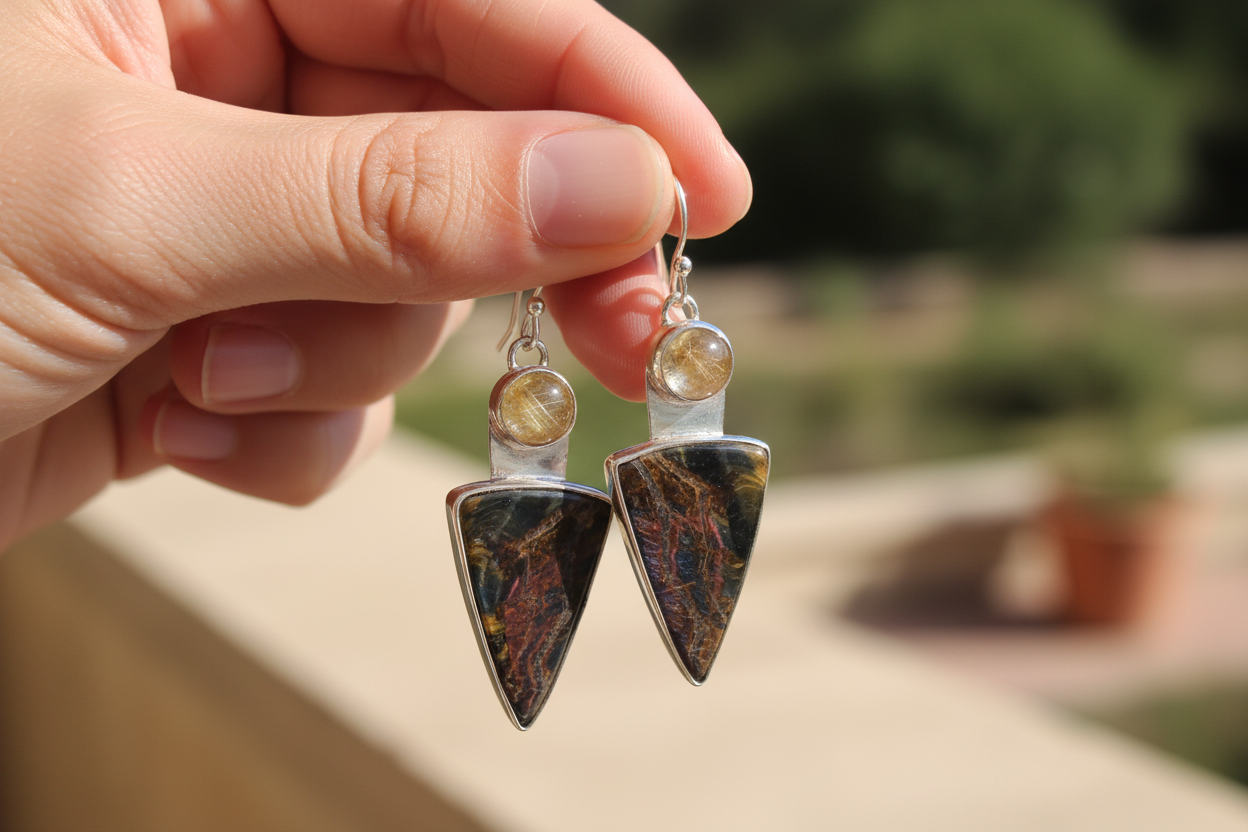 Tiger Eyes Fire w/ rutile quartz earrings