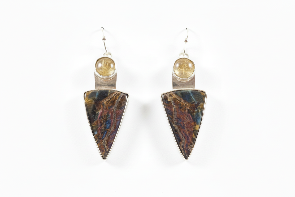 Tiger Eyes Fire w/ rutile quartz earrings