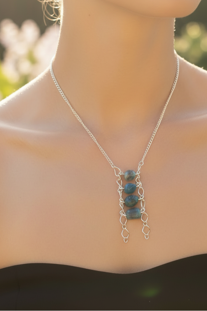 Vertical Blue Apatite beads necklace #3