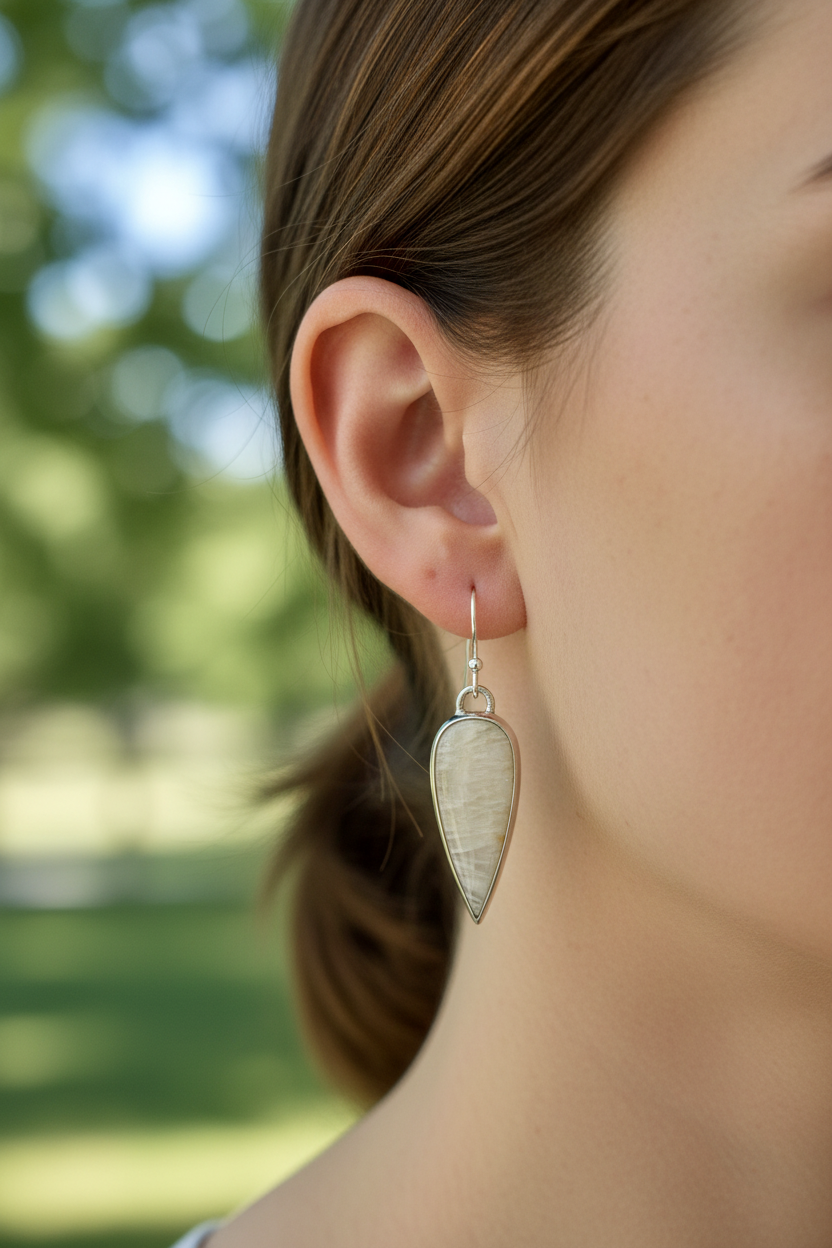 White scolecite stone earrings