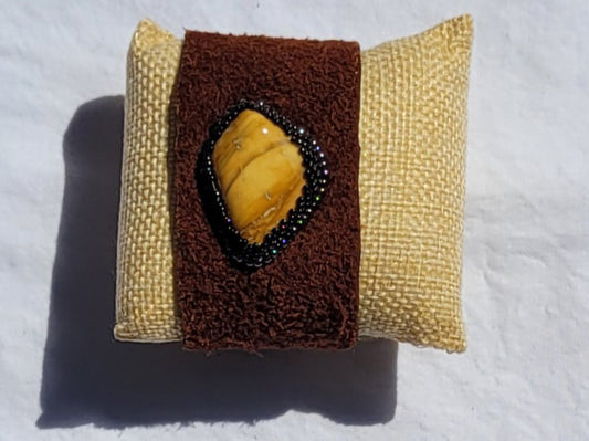 Yellow Jasper leather cuff (7inches)