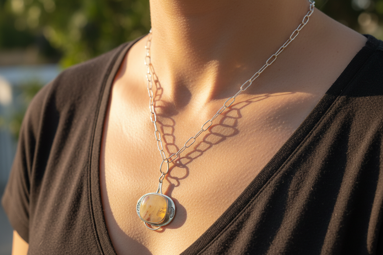 Yellow Lace Agate Square Stone Pendent