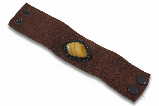 Yellow Jasper leather cuff (7inches)